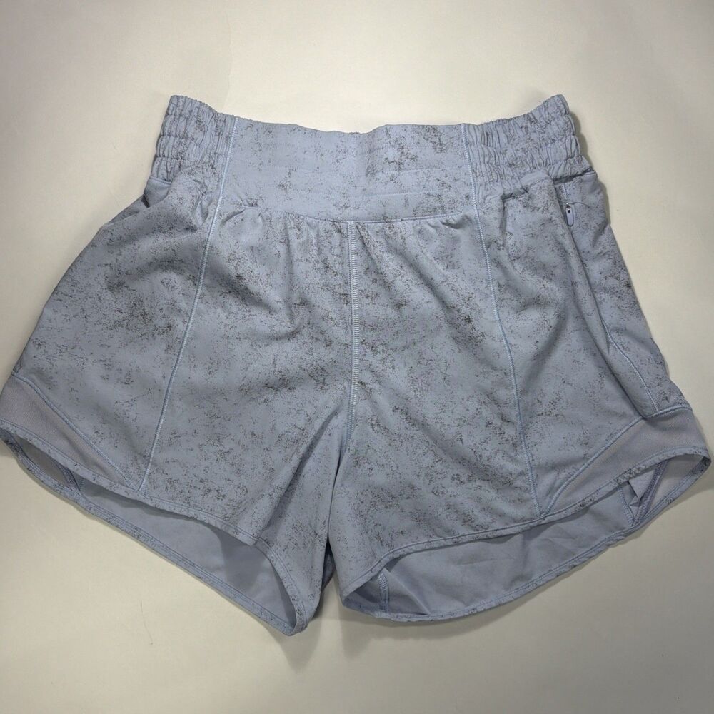 Lululemon Women’s 4” Hotty Hot Light Lavender Blue Black Abstract Shorts Size 6